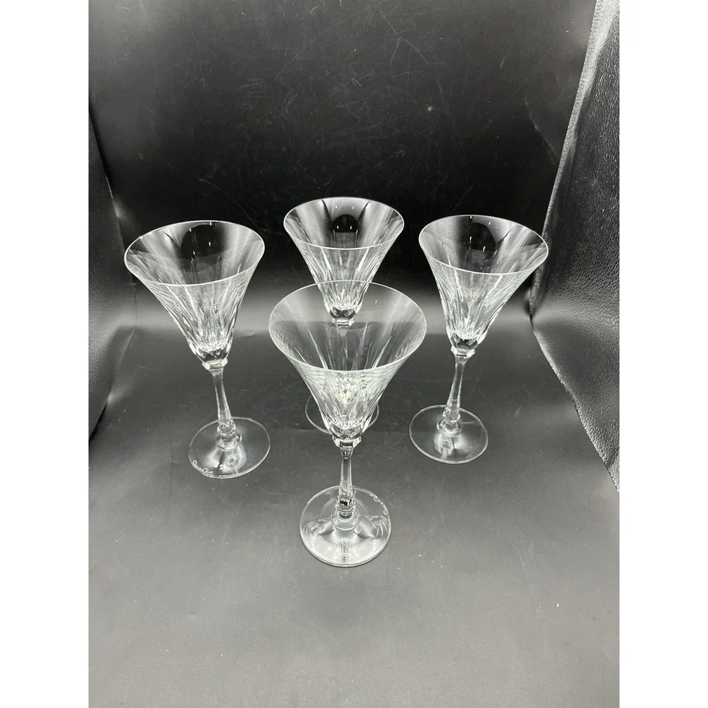 4 Signed Oscar de la Renta TIFTON Crystal Wine Champagne Glasses